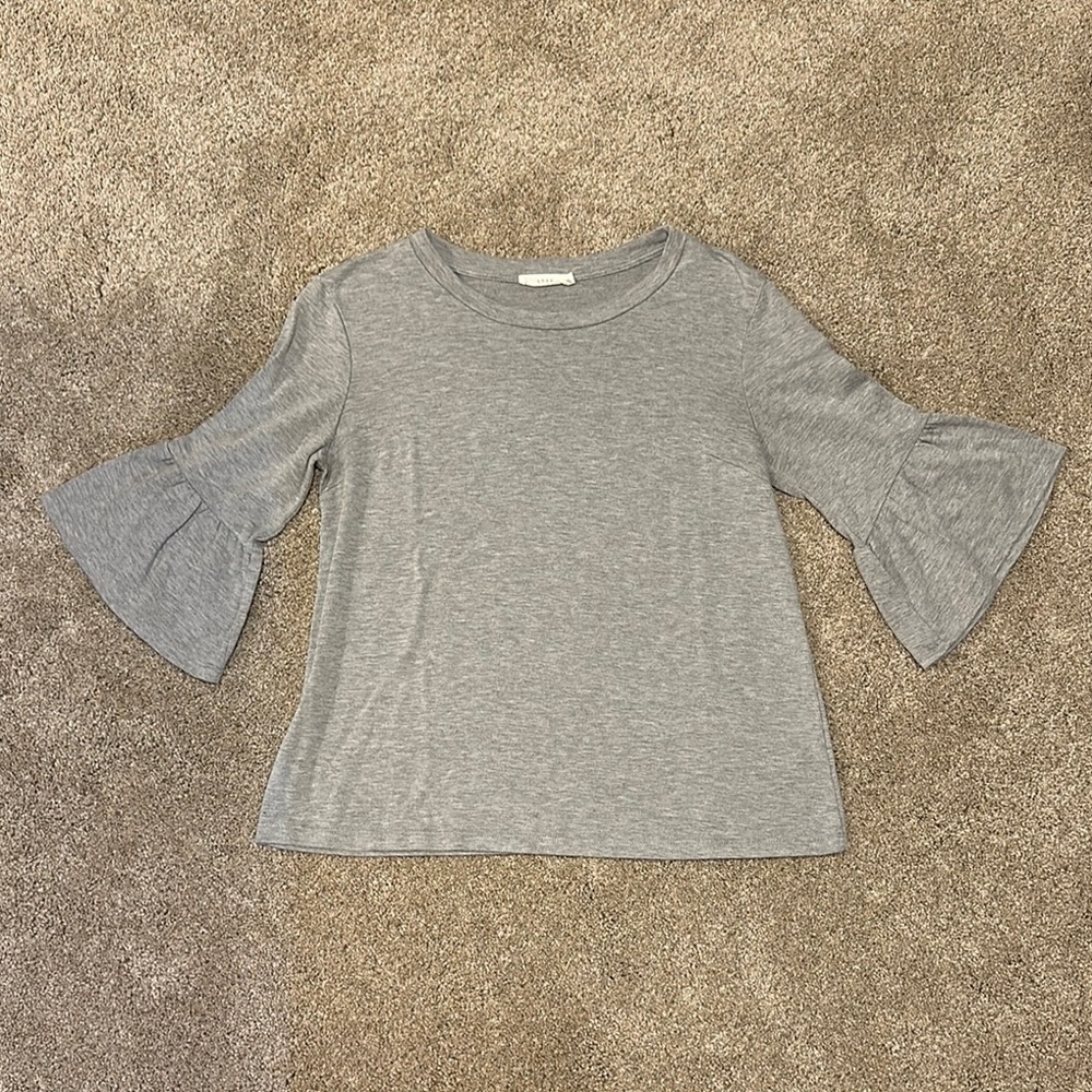 Lush Gray 3/4 Bell Sleeve Ruffled‎ Blouse